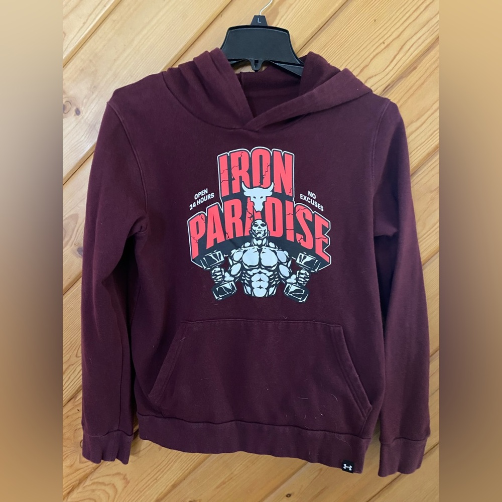 Under Armour, maroon long sleeve, hooded sweatshirt, boys youth, 16 (o18)